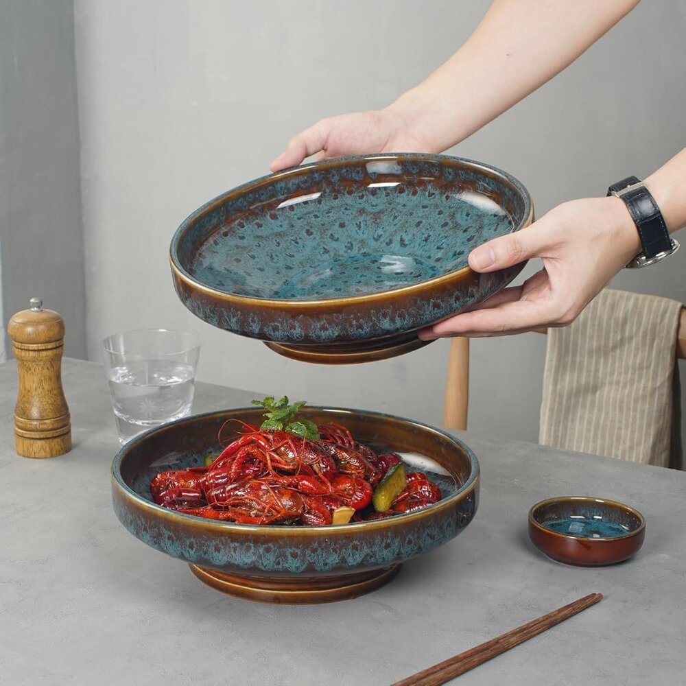 New Ceramic Fruit Bowl 10.2 Inch Decorative Pedestal Bowl for Kitchen Counter - Picture 4 of 8
